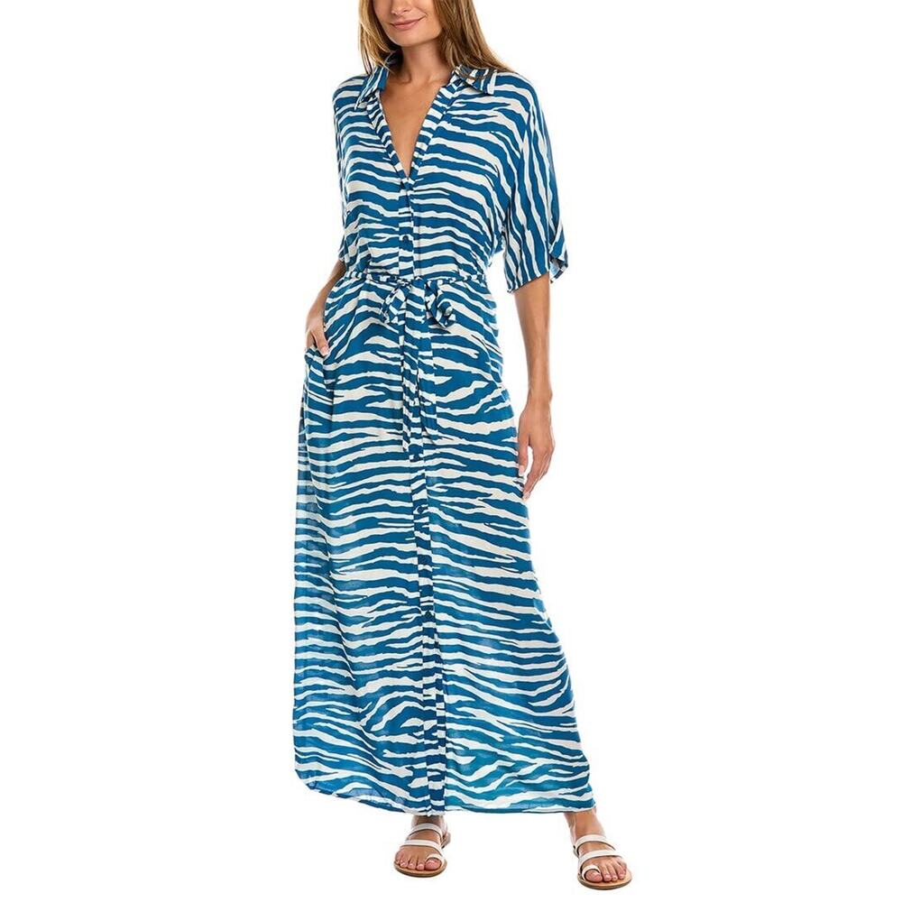 Vince Camuto Zebra Belted Maxi Dress Cover-Up Azure Size S 12767